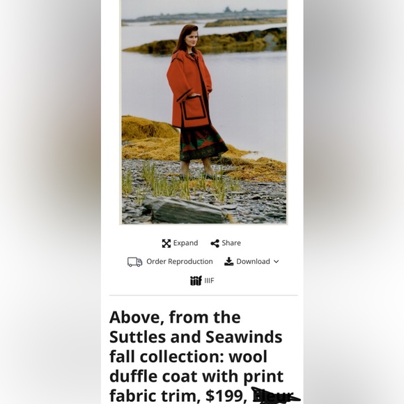 Vtg 80’s Suttles and Seawinds red boiled wool duffle coat! Print fabric trims M - Picture 15 of 17